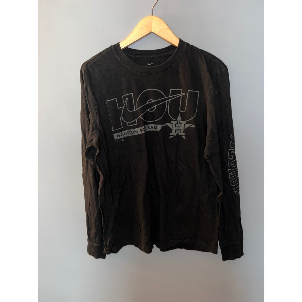 Nike Houston Astros MLB Long Sleeve T-Shirt Mens Medium Black HOU Baseball Tee